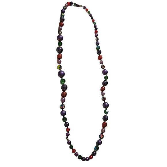 1950s Aurora Borealis Carnival Glass Plastic Beaded Opera Length Necklace - Picture 1 of 7